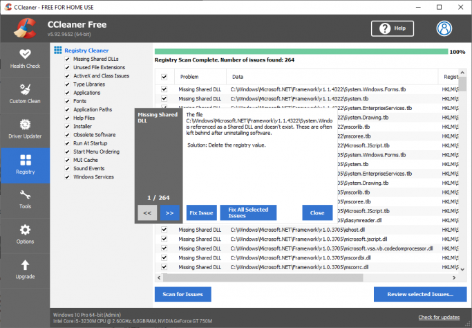 CCleaner - Fix Registry Issues